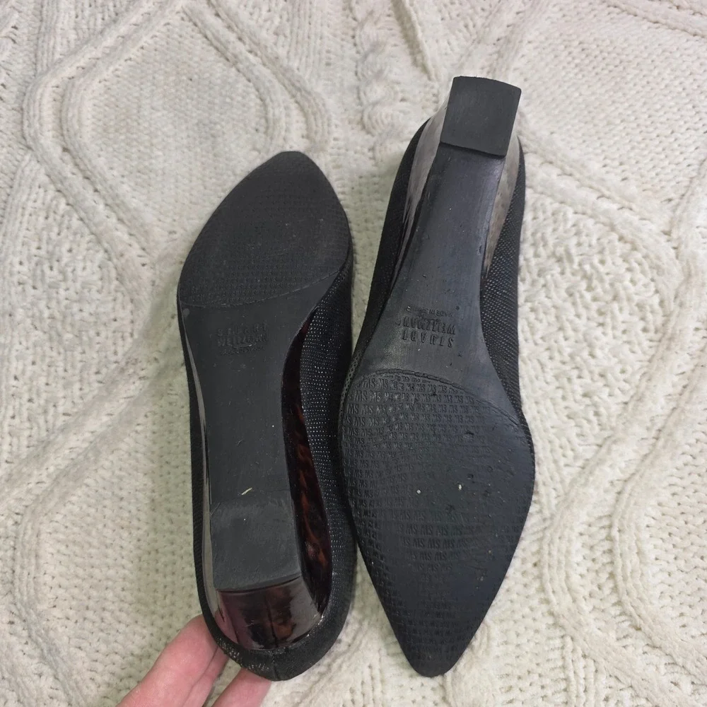 VTG Stuart Weitzman Textured Wedge Pump Black Tortoise Heel Womens 8.5 M - Picture 7 of 7